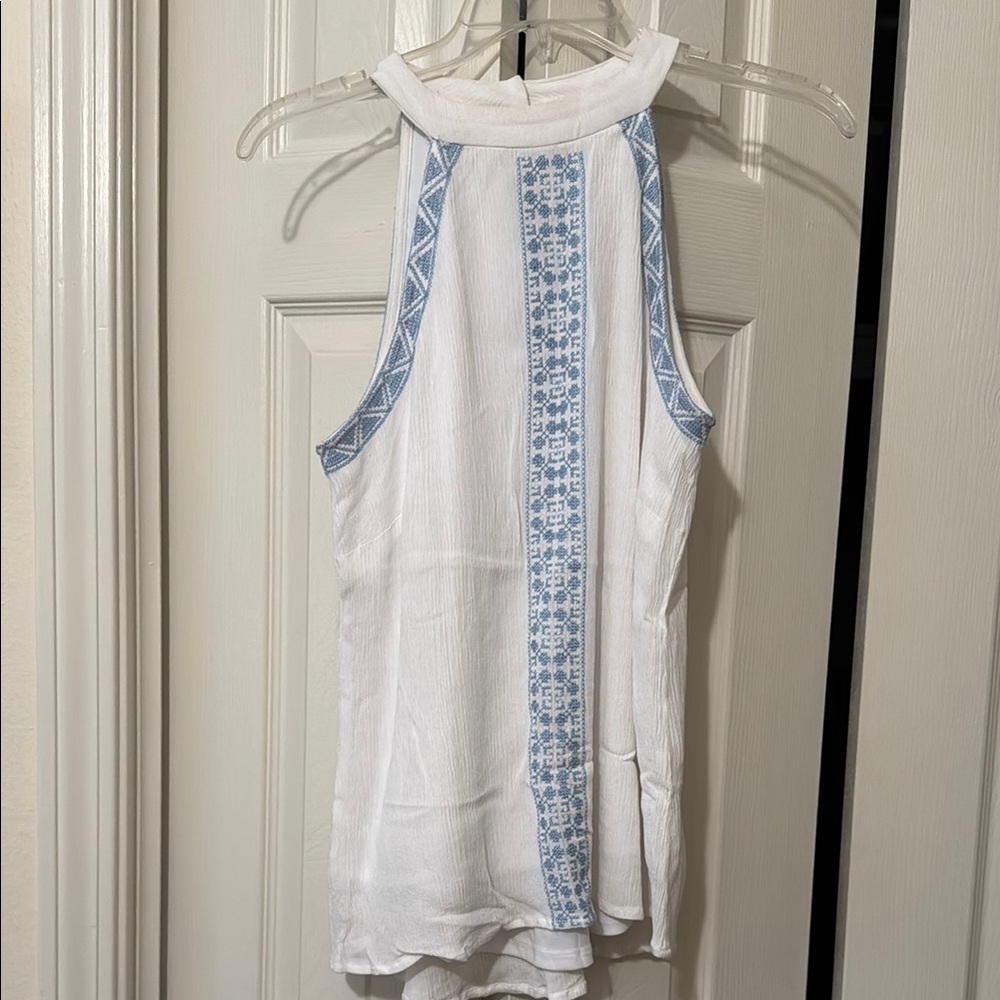 Cato White and Blue Sleeveless Halter Top